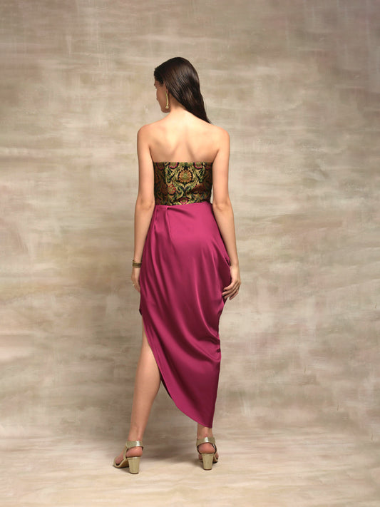 Silk Kimkhab & Satin Drape Dress